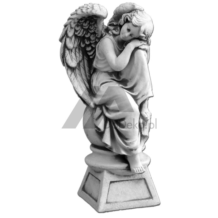 Anjo adormecido com grandes asas em pedestal - 42 cm